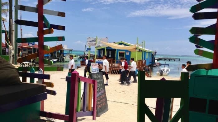 Kids walking home from school in Ambergris Caye