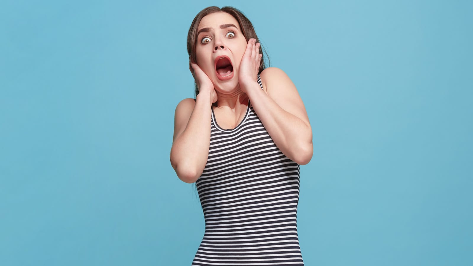 Scared and shouting woman