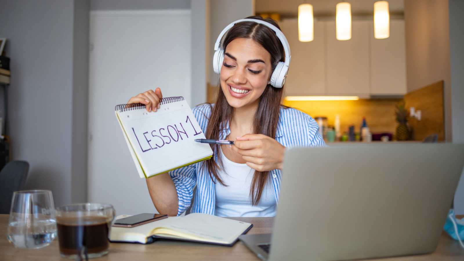 Woman teaching online