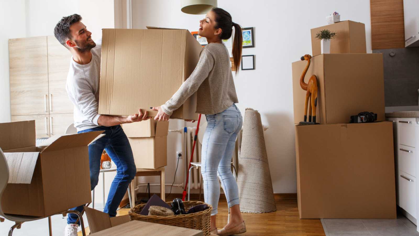 Young couple moving house