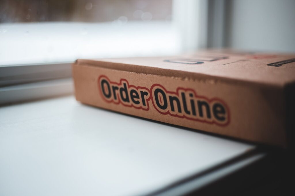 Online ordering written on a box