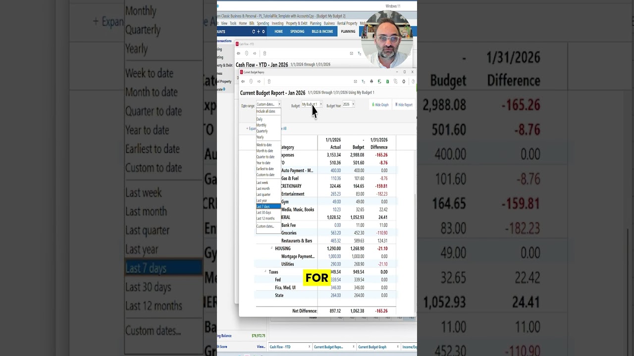 YOUTUBE VIDEO: Use Quicken to See If You Beat Your Budget