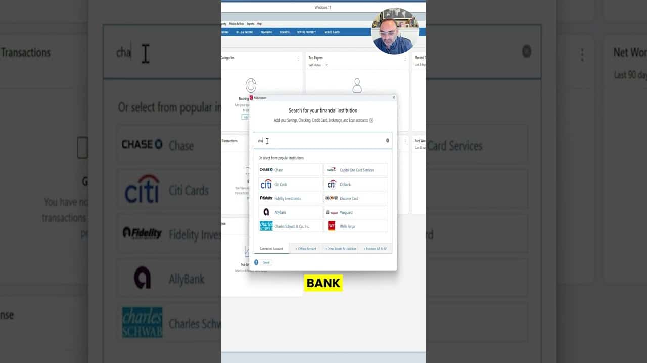 YOUTUBE VIDEO: Connect a Chase Credit Card to Quicken