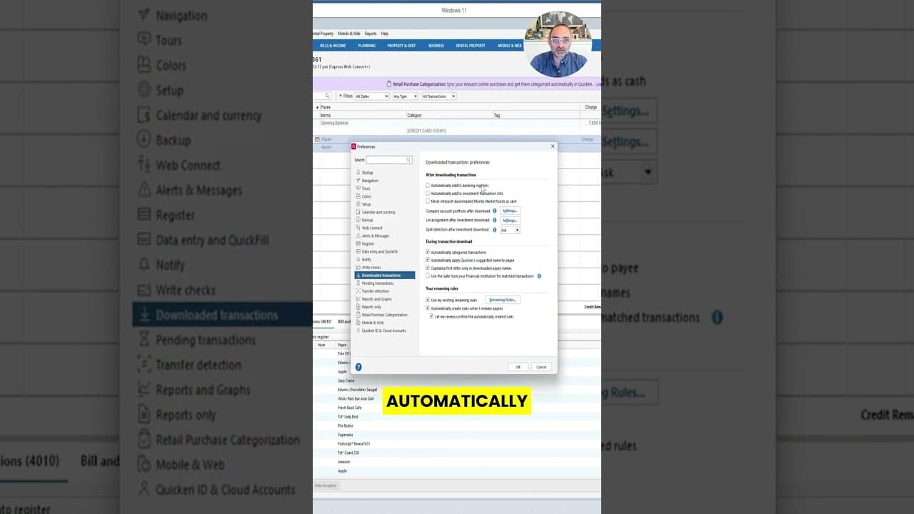 YOUTUBE VIDEO: My Preferred Quicken Transaction Setting