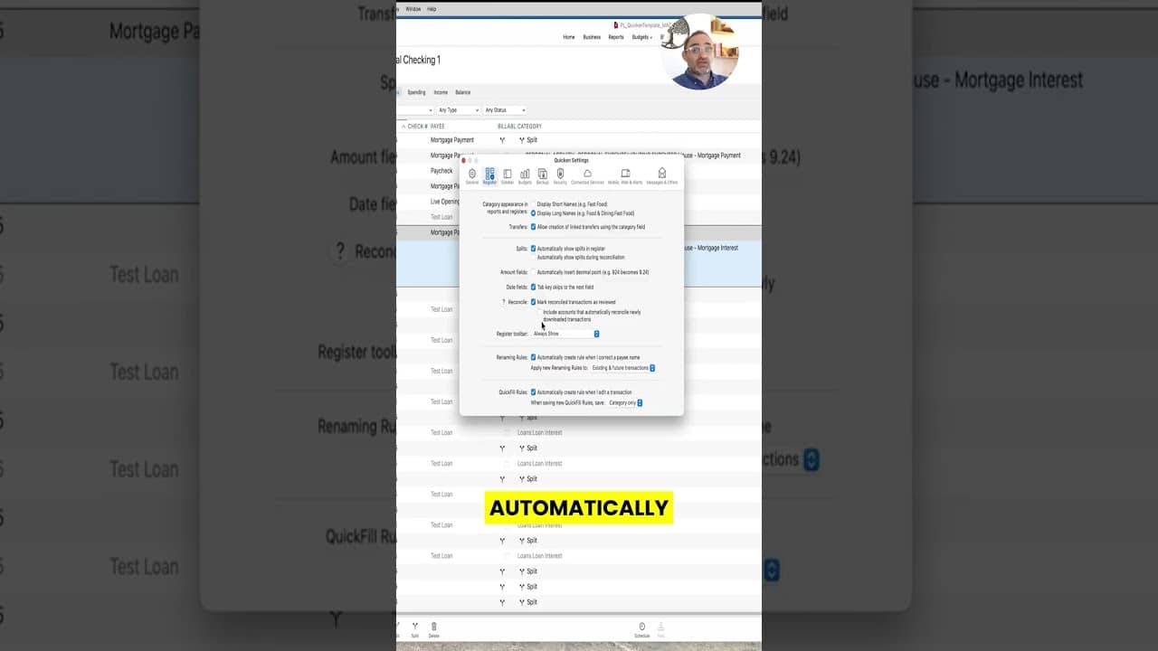 YOUTUBE VIDEO: My Quicken Reconciliation Settings