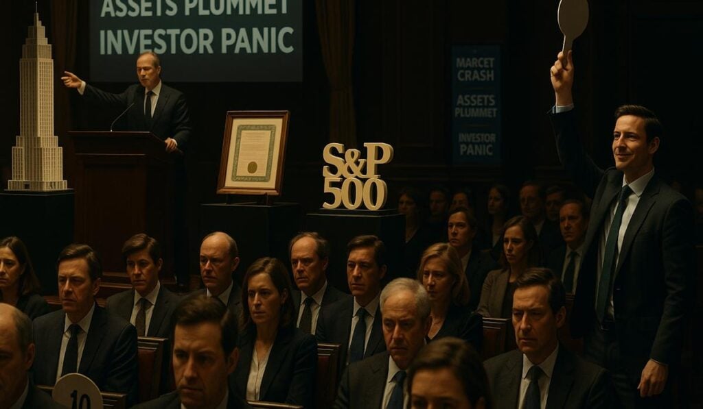 investors bidding at an auction - conceptual representation of opportunities during an economic downturn